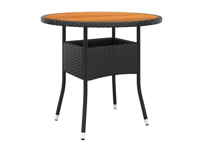 Mesa de jardín madera acacia y ratán sintético negro Ø80×75 cm