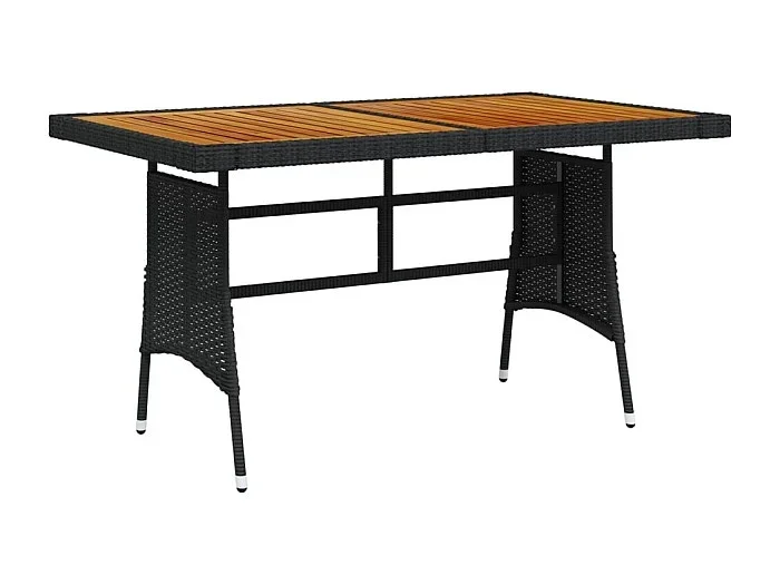 Mesa de jardín ratán PE y acacia maciza negro 130x70x72 cm
