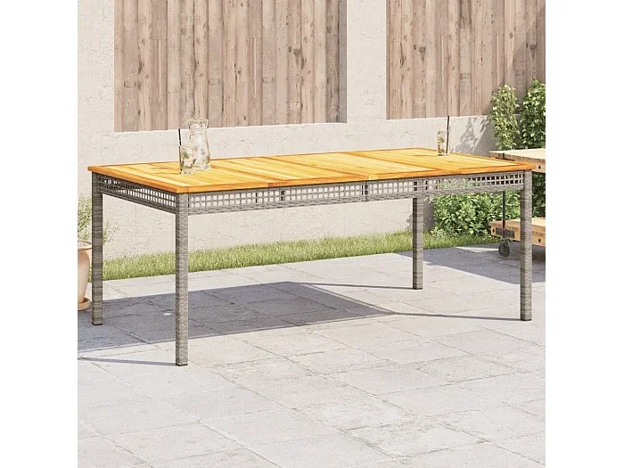 Mesa de jardín ratán sintético madera acacia gris 180x90x75 cm ES508669