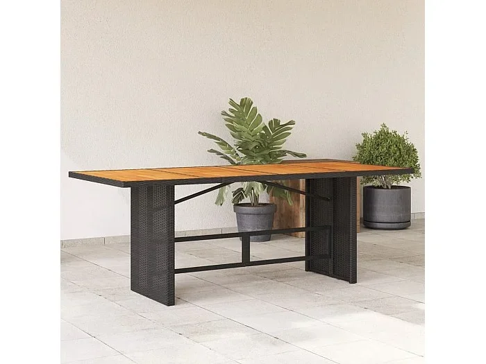 Mesa de jardín superficie de madera ratán PE negro 190x80x74 cm ES893920