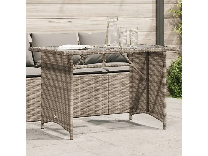 Mesa de jardín superficie de vidrio ratán PE gris 110x68x70 cm ES526248