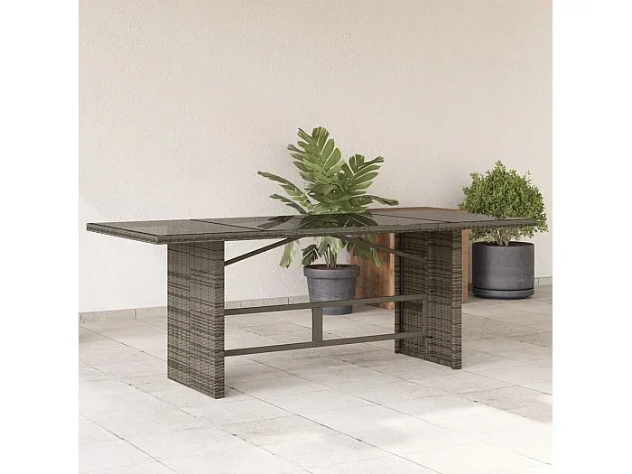 Mesa de jardín superficie de vidrio ratán PE gris 190x80x75 cm ES816799