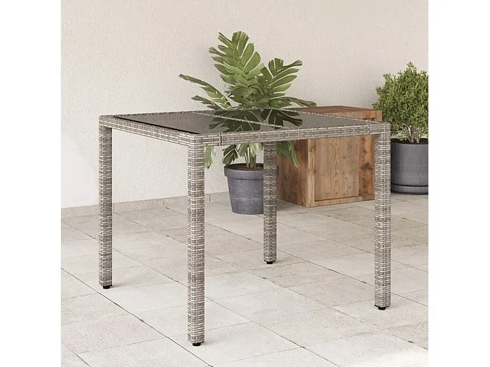 Mesa de jardín superficie de vidrio ratán PE gris 90x90x75 cm ES675055