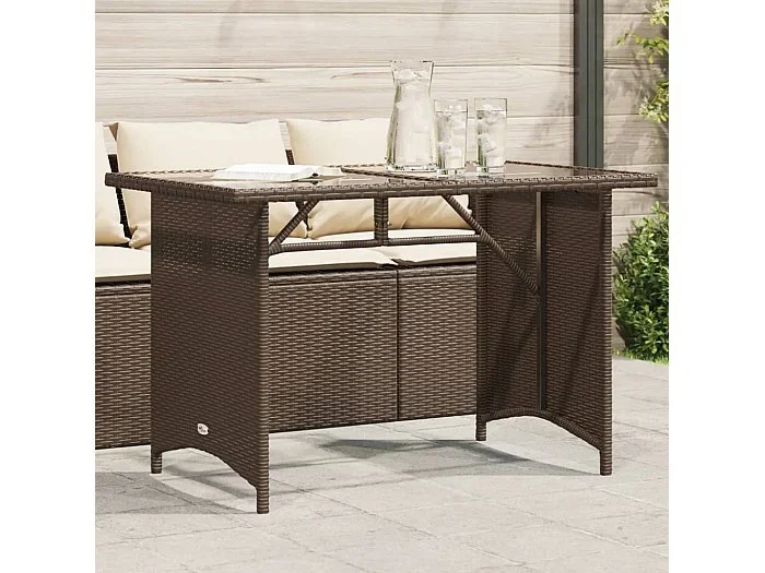 Mesa de jardín superficie vidrio ratán PE marrón 110x68x70 cm ES912485