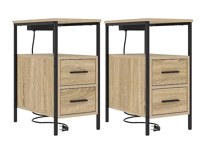 Mesa de Noche Mesa auxiliar con cajón 2 uds. Roble Sonoma 30x48x61 cm