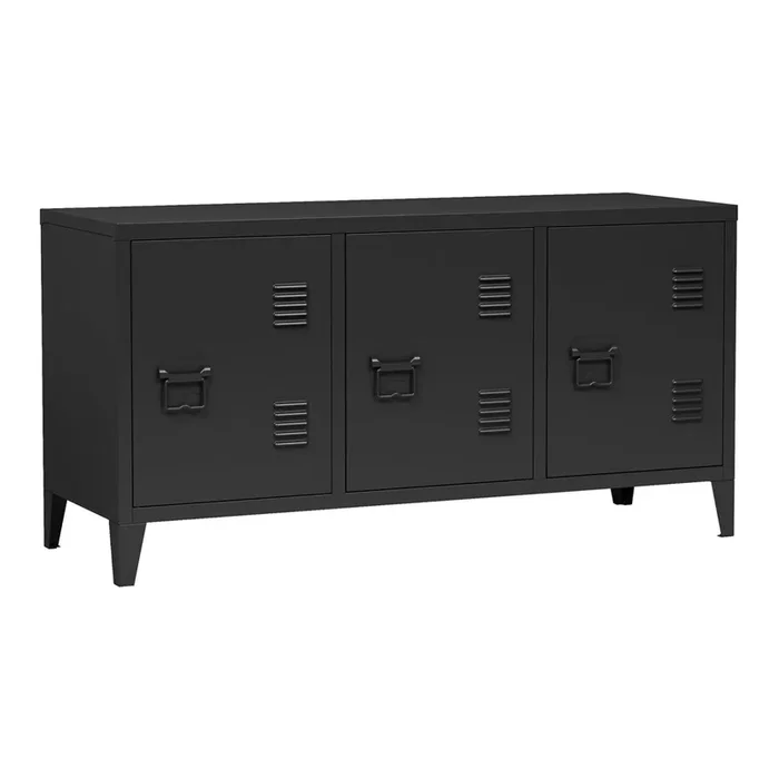 Mesa de Tele Kotka con 3 puertas acero 113x40x58 cm – Negro [en.casa]