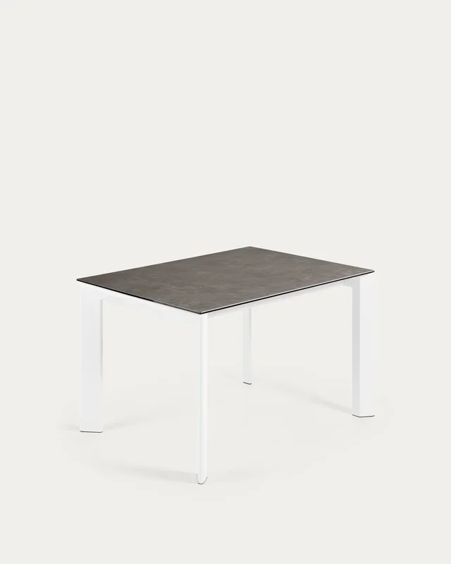 Mesa extensible Axis porcelánico acabado Vulcano Ceniza patas acero blanco 120 (180) cm