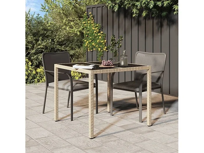 Mesa jardín vidrio templado ratán sintético 90x90x75 cm gris