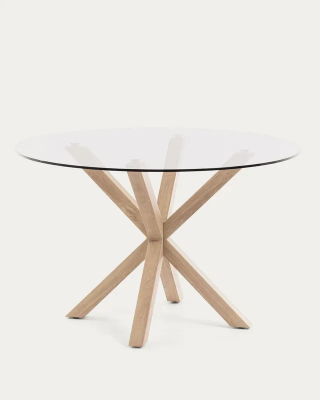 Mesa redonda Argo de cristal y patas de acero efecto madera Ø 119 cm
