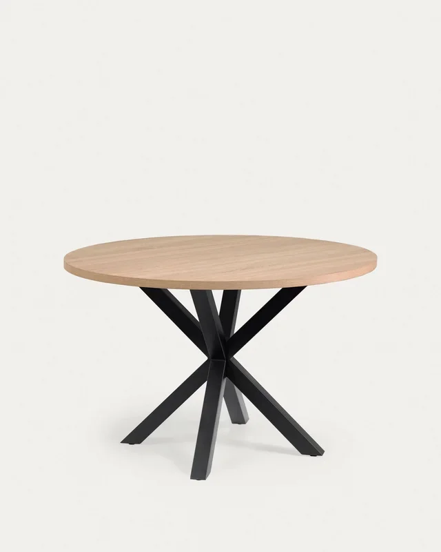 Mesa redonda Argo de melamina acabado natural patas de acero acabado negro Ø 119 cm