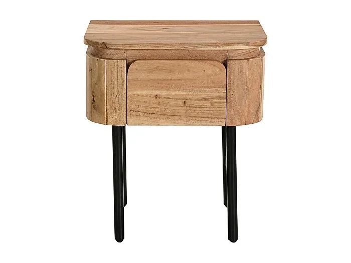 Mesilla de noche de madera maciza y metal negro con cajón NAPOLI