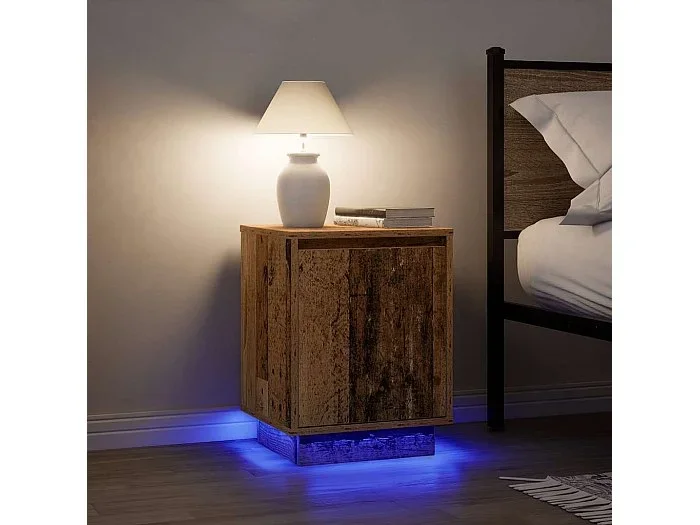 Mesillas de noche con luces LED 2 unidades madera vieja 38x34x50 cm