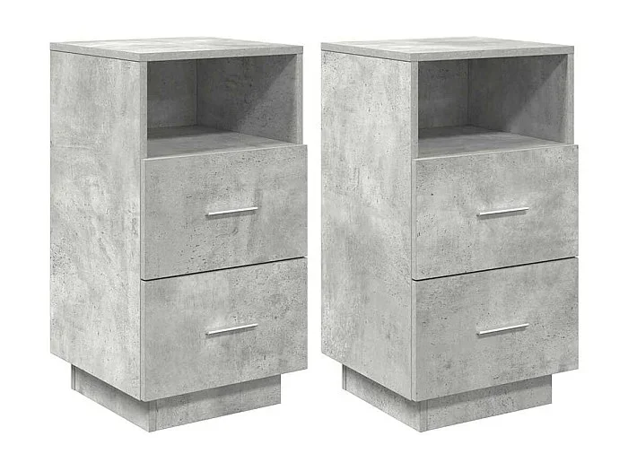 Mesillas de noche Mesita de noche 2 uds con 2 cajones gris cemento 36x36x68 cm