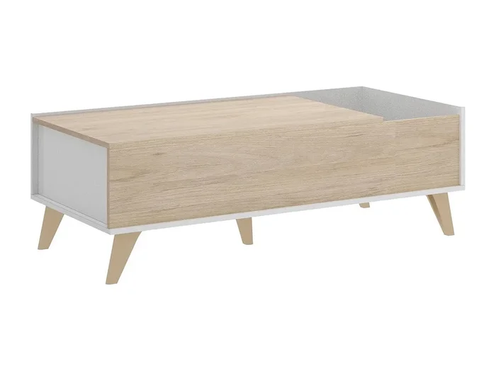 Mesita Cuna, Revistero de salón con compartimento, Mesita baja, 99x60h41 cm, Roble y Blanco