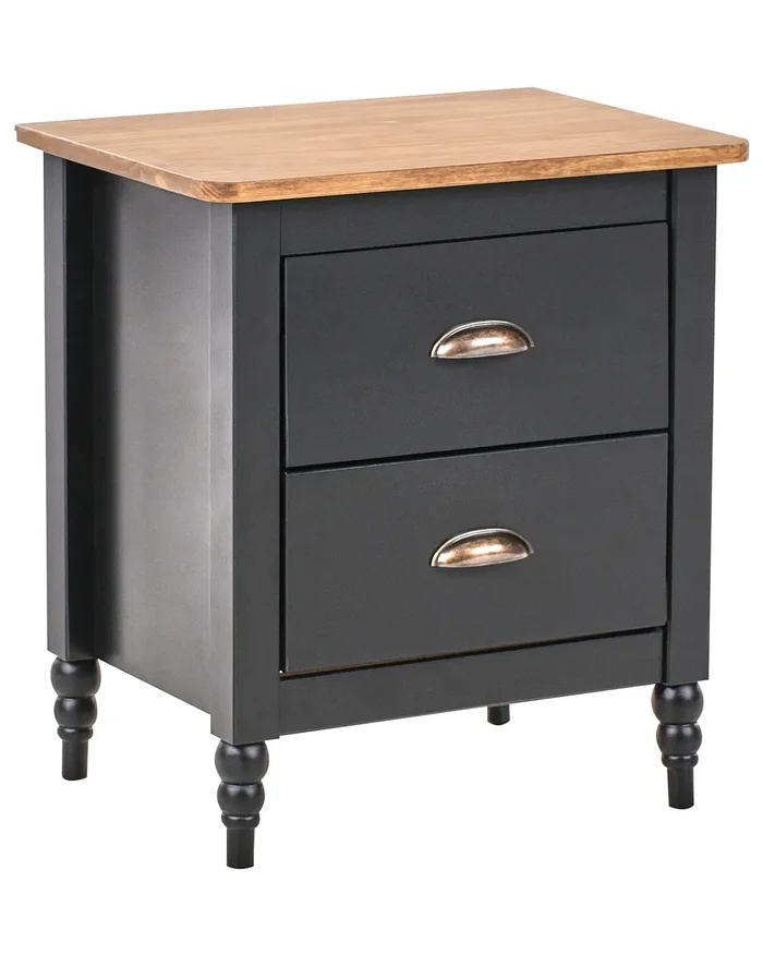 Mesita de noche 2 cajones SHILLINGTON Madera de pino Marrón/Negro