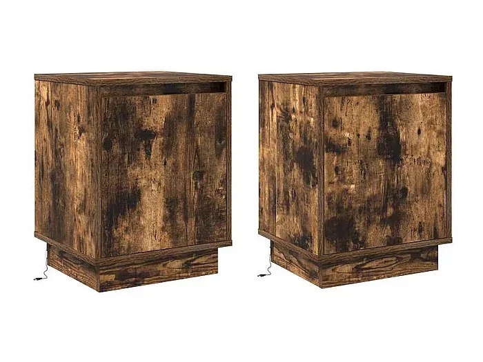 Mesita de Noche Armario de Noche 2 uds Roble ahumado 39×34.5×50 cm