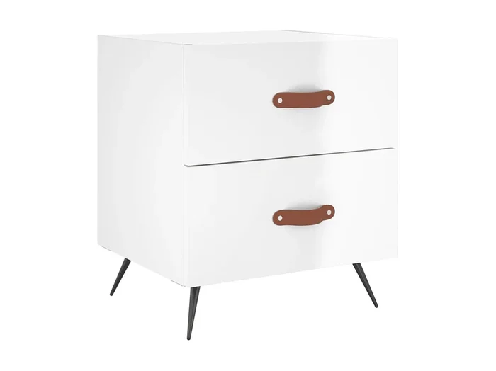 Mesita de noche blanca brillo 40x35x47,5 cm de madera contrachapada