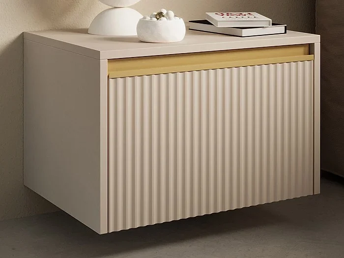 Mesita de noche con 1 cajón – MDF – Beige y dorado – POSINIA de Pascal Morabito
