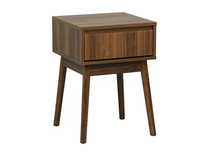 Mesita de noche con efecto madera, 1 cajón nogal