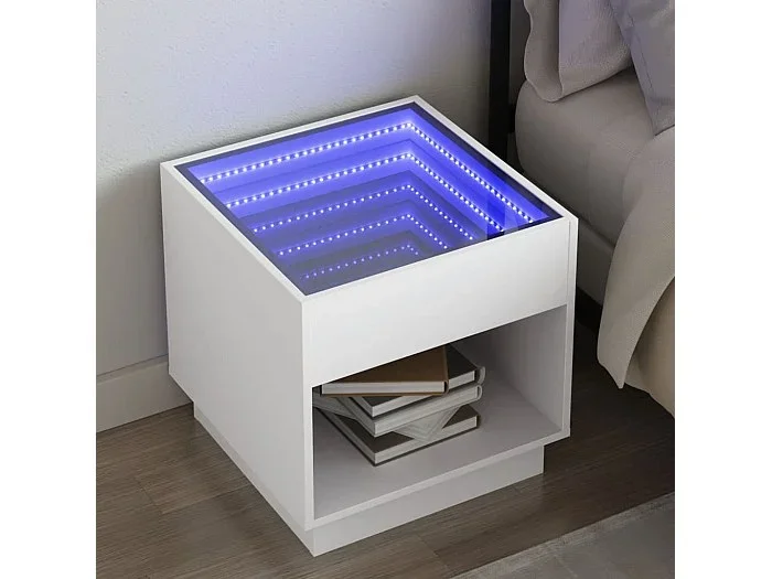 Mesita de noche con Infinity LED blanca 50x50x50 cm