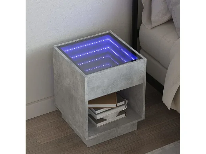 Mesita de noche con Infinity LED gris hormigón 40x40x50 cm