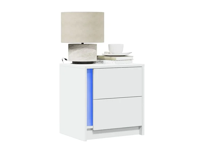 Mesita de noche con luces LED madera de ingeniería blanca