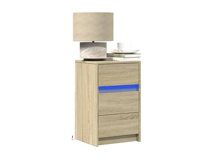 Mesita de noche con luces LED madera de ingeniería roble Sonoma
