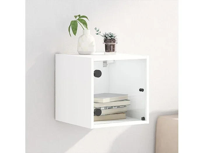 Mesita de noche con puerta de vidrio blanco 35x37x35 cm ES51037