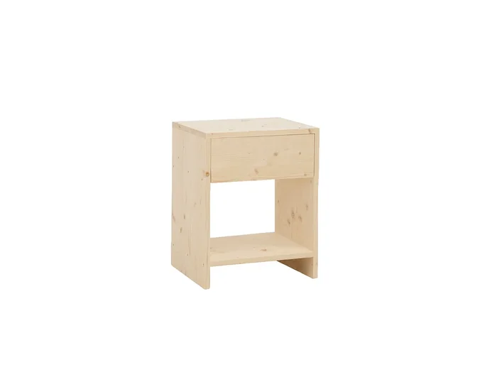 Mesita de noche de madera de abeto Decowood con cajón y balda en color natural de 40x50cm – MARTINA – DECOWOOD