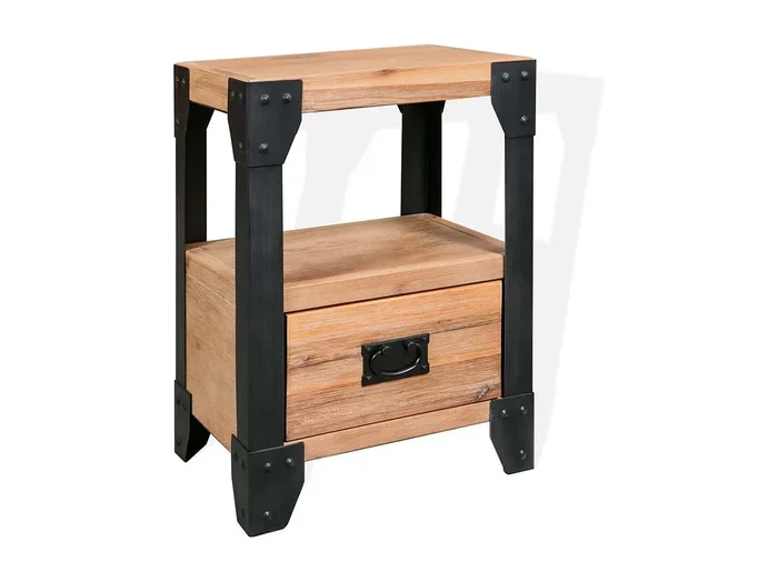 Mesita de noche de madera maciza acacia y acero 40x30x54 cm