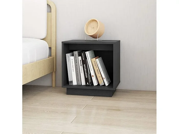 Mesita de noche de madera maciza de pino gris 40x30x40 cm