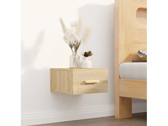 Mesita de noche de pared color roble Sonoma 35x35x20 cm