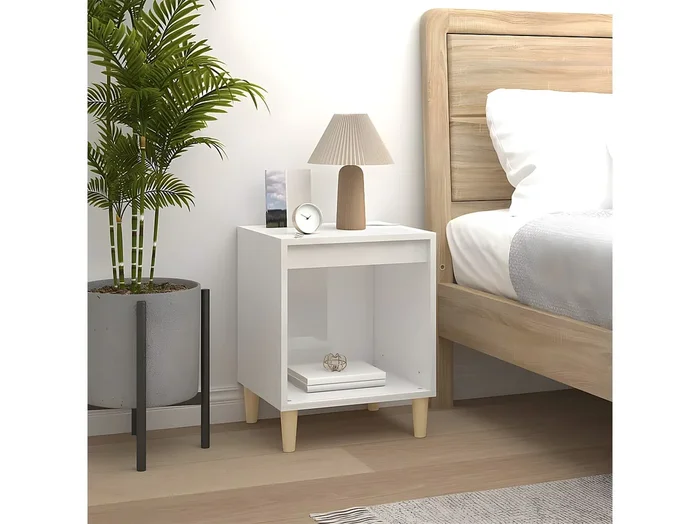 Mesita de noche madera contrachapada blanco brillo 40x35x50 cm