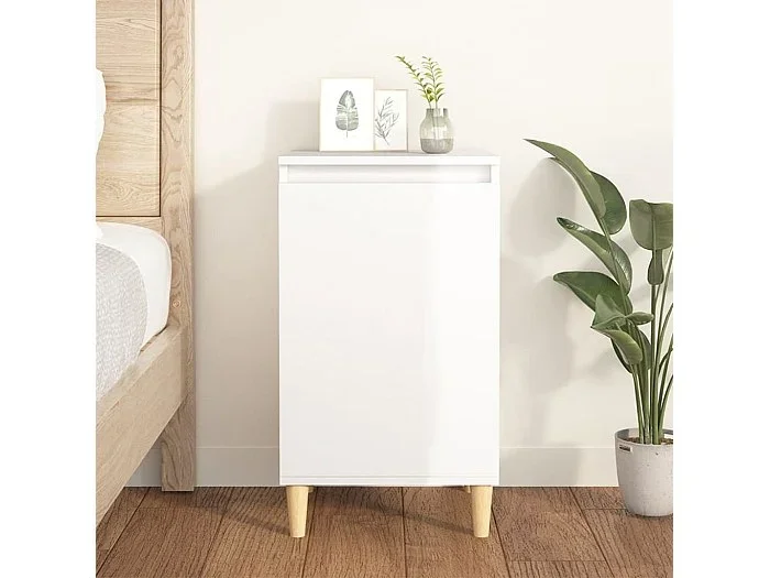 Mesita de noche madera contrachapada blanco brillo 40x35x70 cm