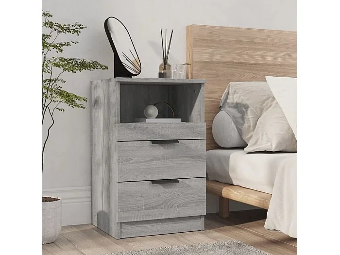 Mesita de noche madera contrachapada gris Sonoma