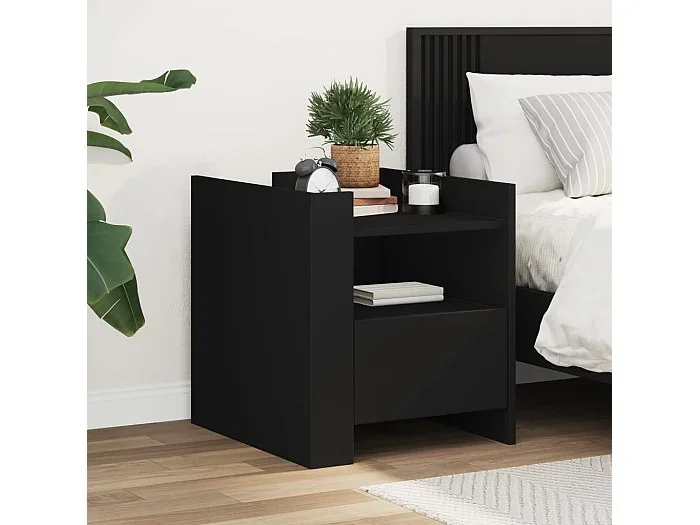 Mesita de noche madera de ingeniería negro 45x50x50 cm
