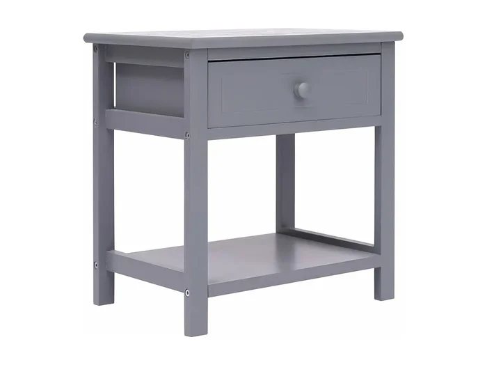 Mesita de noche madera de Paulownia gris 40x29x42 cm