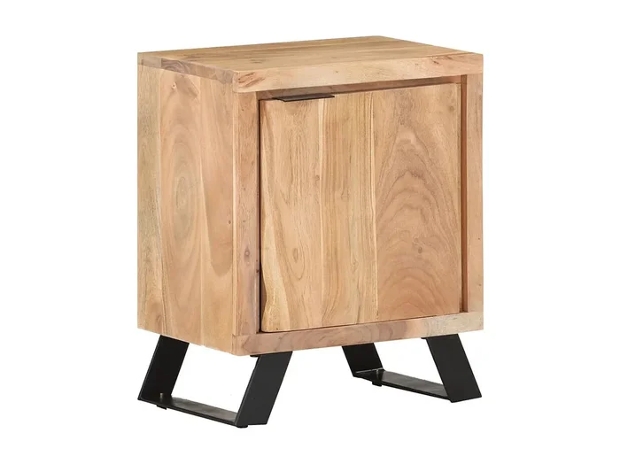 Mesita de noche madera maciza acacia borde natural 40x30x50 cm