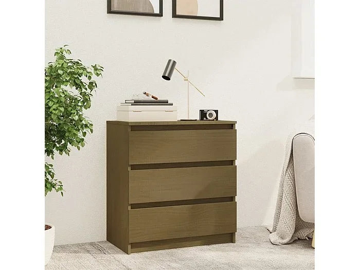Mesita de noche madera maciza de mango marrón miel 60x36x64 cm