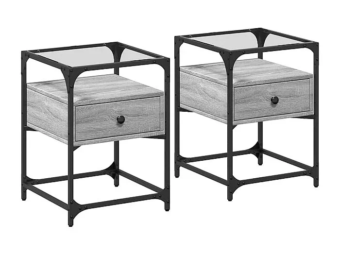Mesita de noche Mesilla de noche 2 uds. madera ingeniería gris Sonoma 40x40x55 cm