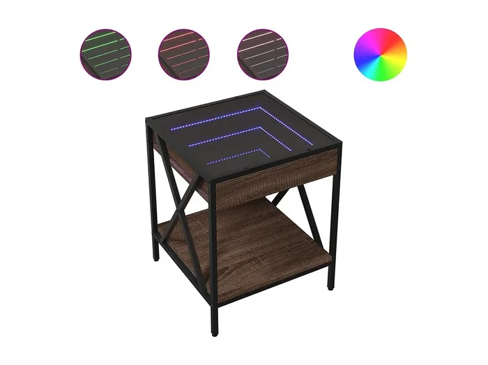 Mesita de noche Mesilla de noche con Infinity LED marrón roble 40x40x49 cm