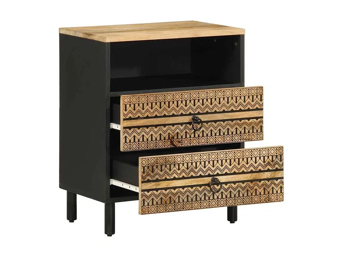 Mesita de noche Mesilla de noche madera maciza de mango rugosa negro 50x33x62 cm