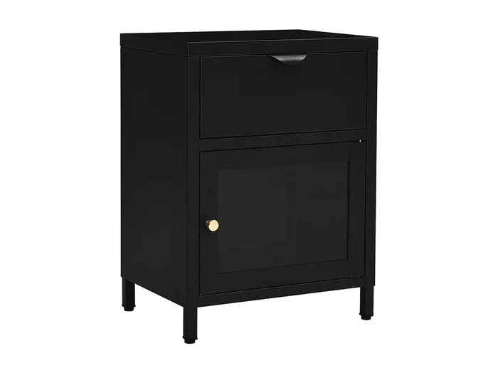 Mesita de noche Negro 40x30x54,5 cm Acero y cristal