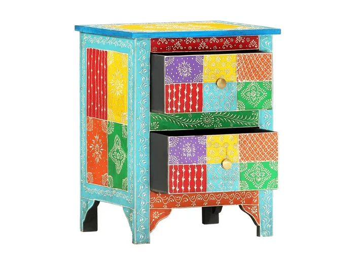 Mesita de noche pintada a mano 40x30x50 cm Madera de mango