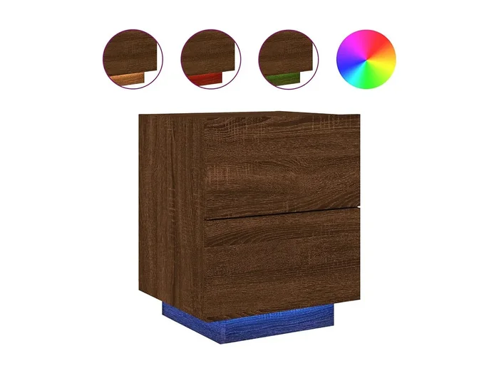 Mesita de noche y luces LED de madera contrachapada de roble marrón