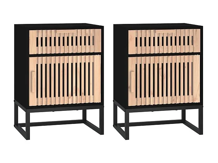 Mesitas de noche 2 piezas negro 40x30x55,5cm madera contrachapada y hierro