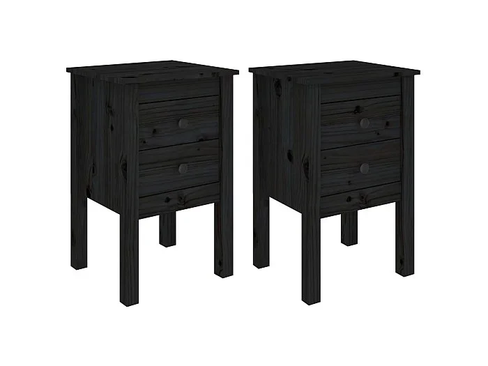 Mesitas de noche 2 uds Negro 40x35x61,5 cm Madera maciza de pino