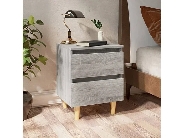 Mesitas de noche 2 uds patas de madera gris Sonoma 40x35x50 cm