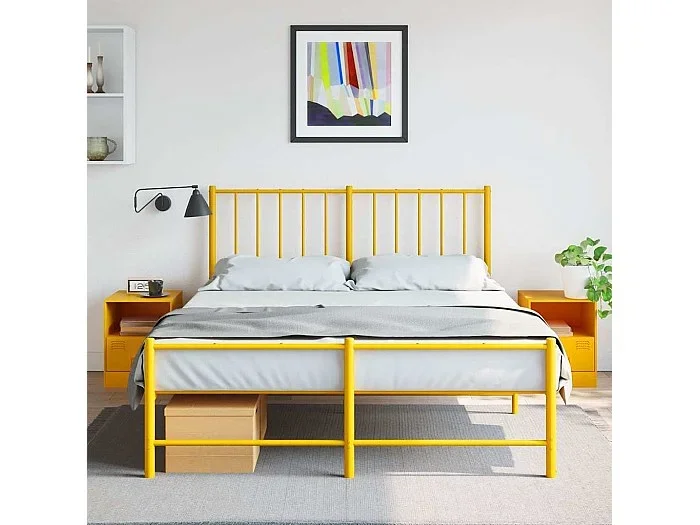 Mesitas de noche 2 unidades acero amarillo mostaza 34,5x39x44 cm
