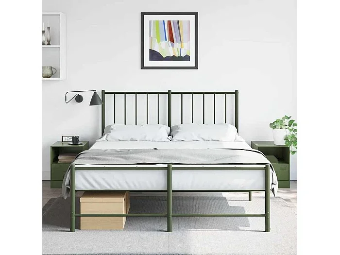 Mesitas de noche 2 unidades acero verde oliva 34,5x39x44 cm